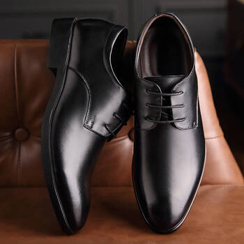 冬季婚鞋男中式尖头皮鞋结婚新郎鞋商务休闲系带正装男鞋青年婚礼