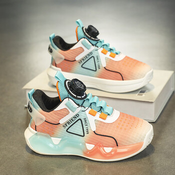 儿童运动鞋春夏新款女童篮球鞋网面透气减震旋转纽扣男孩跑步鞋潮桔月