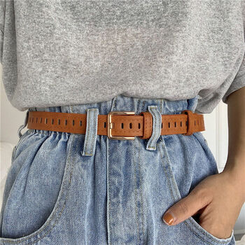征涩新款女生皮带韩版百搭简约流行一整条都是孔的皮带女风免打孔简约