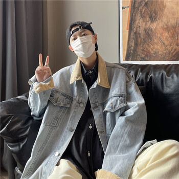 潮牌fog  牛仔外套男春秋季美式复古棕色oversize高街水洗工装夹克