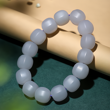 岚珊烟灰色手串新疆玉石珠子男款和田玉手链南瓜老形珠13mm转运佛珠宝