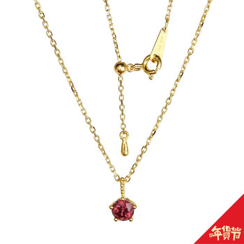 小桃红/石榴石银厚镀18k金锁骨链/女水晶配饰项链吊坠 银 镀白金(现货