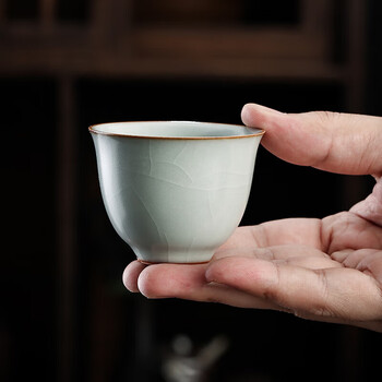 台湾丰子汝窑【香韵杯】汝瓷茶杯主人杯开片可养品茗杯双杯礼盒装 香