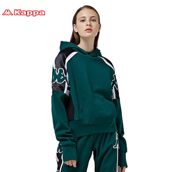 卡帕kappakappa潮流串标款运动休闲针织套头连帽女式卫衣绿色l