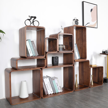 格子柜西拾黑胡桃格子客厅角几沙发边几落地收纳书架床头柜十格子隔断