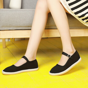 老北京帆布鞋牛筋底女式手工女士布鞋方口搭袢妈妈鞋平底搭扣广场舞