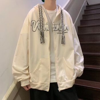 芦诺晞连帽卫衣男春秋季宽松开衫外套男港风休闲衣服男装潮流运动上衣