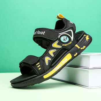 永高人男童凉鞋2024春夏季新款儿童运动防滑沙滩鞋中大童软底凉拖黑黄