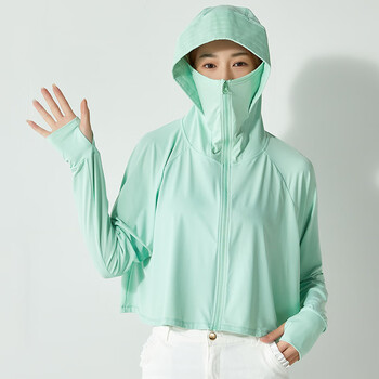 蕉下披肩防晒衣女春夏防l紫外线可拆卸帽檐外套冰丝透气皮肤衣 浅草绿