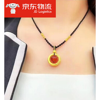金箍圈平安扣黄金999足金素圈相思豆吊坠女 大金箍圈 金珠 红绳项链1