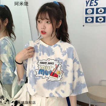 珂米婕女生短袖衣服夏季上衣t恤女宽松学生韩版高中生初中生女装夏天原宿风少女中学生潮流洁复古港风体桖衫时尚蓝色均码 图片价格品牌报价 京东