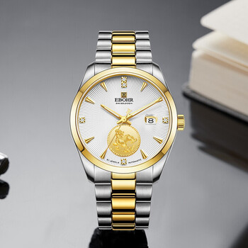 专柜高品质依波ebohr手表24k金币机械手表男女表情侣款麒麟踏云镶5颗