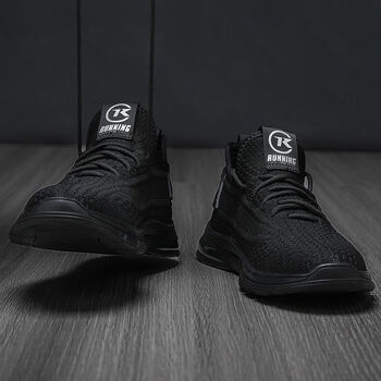 男春夏季男鞋新款飞织网面透气运动鞋男款气垫厚底网鞋椰子鞋潮黑色38