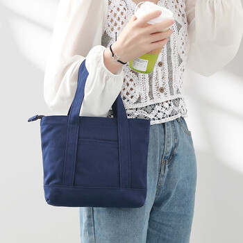 2021新款手提包日韩时尚女小包帆布包袋休闲小布包上班手拎包深蓝色