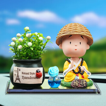 饰品车上摇头卡通可爱小摆件太阳花摇摆件 黑色吉祥果 摇头小和尚舍得