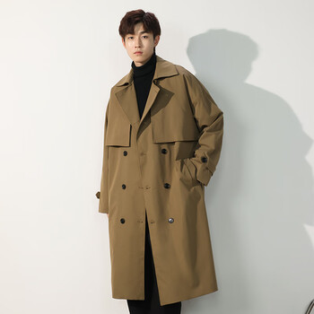 风衣男中长款过膝风衣男秋季新款韩版ins潮帅气双排扣宽0595棕色xl