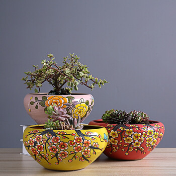 品牌人气新款 大口径拼盘手工彩绘韩式陶瓷花盆景德镇高温颜色釉园艺