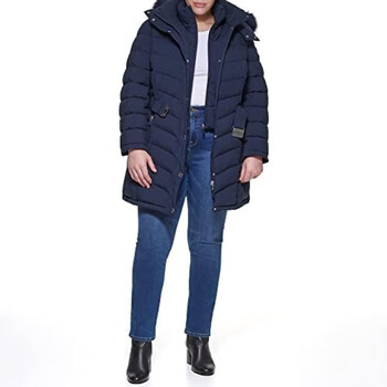 汤米希尔费格tommyhilfiger汤米希尔费格女式中长款棉服深蓝色1x