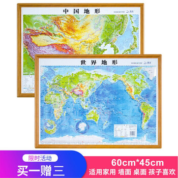 2021新版中国世界地形图3d凹凸立体地图59*44cm 中
