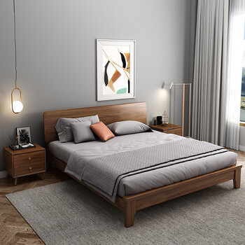 墨绩盟扬 金丝胡桃木实木床双人床主卧现代简约百搭风格家具 红色