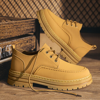 运动休闲鞋时尚ins潮流男士马丁鞋上班工作百搭工装增高鞋子男 黄色