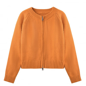 bkqu古弄橘色圆领针织开衫女春季新款小个子短款高腰
