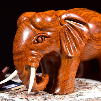 一木代传木雕大象摆件客厅装饰品工艺象一对木雕工艺品花梨木实木大象