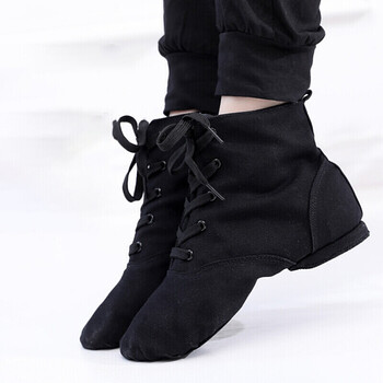 男士高帮帆布爵士靴黑色舞蹈鞋软底练功鞋形体鞋男生芭蕾舞鞋 黑色 39