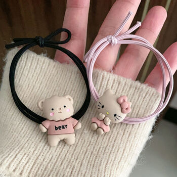 勿恋情侣小皮筋送男朋友专属手链ins一对扎头女橡皮筋字母熊黑绳kt猫