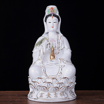 玉瓷南海观世音手持杨柳净瓶陶瓷佛像合家平安办公室宗教家用供奉祈福