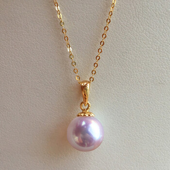 简梓 日本akoya海水珍珠 18k金加厚瓜子扣吊坠 白透粉项链正圆极 加厚