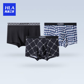 海澜之家hla内裤男士舒适透气精梳棉印花5a抗菌内裆平角裤四角裤3条装