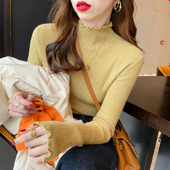 南极人木耳边半高领毛衣女秋冬百搭针织衫洋气外穿上衣新款内搭打底衫