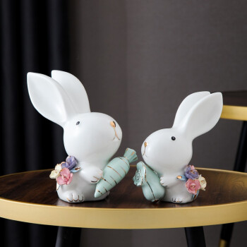 欧斯若（OUSSIRRO）风陶瓷兔子治愈系小摆件可爱酒柜客厅创意装饰品 白菜萝卜小萌兔