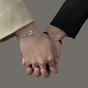 方锦象镀银双环情侣手链一对男女款学生手工编织手绳男士环环相扣手链