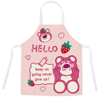 欧恩蒂新款草莓熊卡通防水围裙防油污围腰亲子款厨房无袖挂脖围裙w223