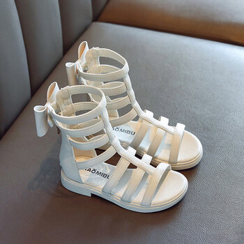 粟茝罗马凉鞋女童高筒夏季新款时尚儿童高帮公主鞋软底 米白色 27码