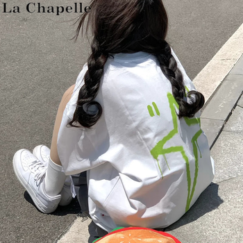 la chapelle sport纯棉美式溶解星星印花短袖t恤女宽松2023年新款国