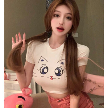 大眼睛t恤纯欲露脐t恤女主播衣服清纯甜美少女装网红上镜显胸大可爱