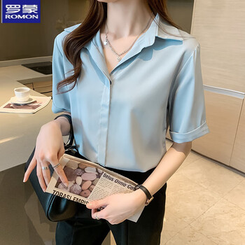 罗蒙品牌白色衬衫女夏季洋气时尚大码胖mm设计感小众上衣气质短袖雪纺