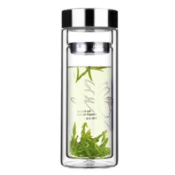 富光双层玻璃杯 高硼硅玻璃泡茶杯子 茶水分离杯 带茶隔商务水杯男士