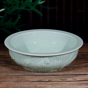 赣景陶瓷和面盆景德镇手绘老式加厚带盖大号不沾活面发面揉面瓷盆家用