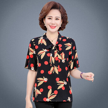 萦娪四十多岁的女人短袖衣服夏天四五十岁妈妈装穿雪纺衫40多阿姨50岁