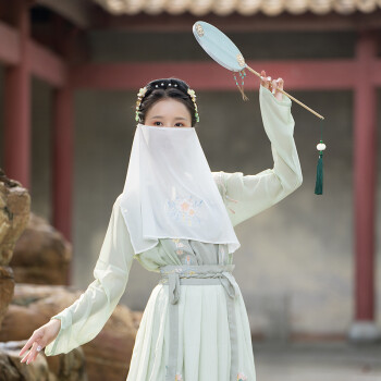 汉服古风面纱女面帘刺绣情侣蒙面派对系带中国风头饰百搭防晒面纱6833