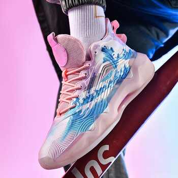 李寜篮球鞋实战运动鞋镂空底中帮潮鞋青少年大童学生个性骚粉跑步鞋子