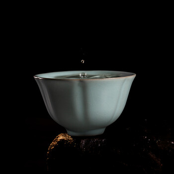 主人杯家用功夫茶具单杯汝瓷茶盏单个人中葵杯汝窑中葵饮杯2022款天青