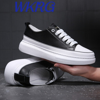 WKRG欧美风潮牌简约小白鞋男鞋2023新款厚底休闲鞋拼接系带大码板鞋 黑色 42