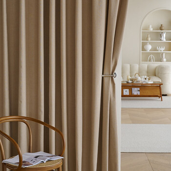 奶咖色窗帘棉麻窗帘遮光奶茶色卧室法式感高精密客厅现代简约轻奢奶咖
