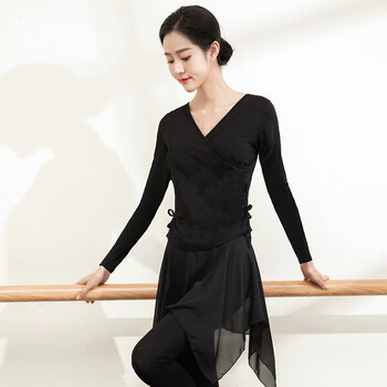 舞蹈练功服上衣女形体训练修身服装中国古典舞教师练舞莫代尔中袖黑色