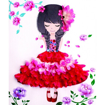 女孩手工制作diy材料包花朵画 幼儿园手工作品 创意花瓣粘贴画带相框